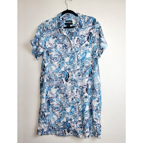 Tahari 100% Linen Womens Medium Shirt Dress Pockets Button Down Bohemian Beach - Picture 2 of 9